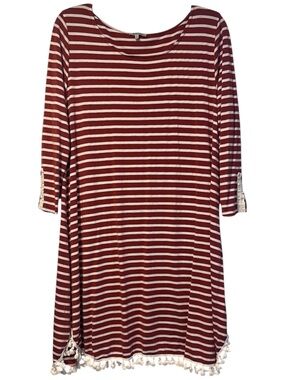 Jodifl Medium Rust Striped Boho Tassel Tunic Dress